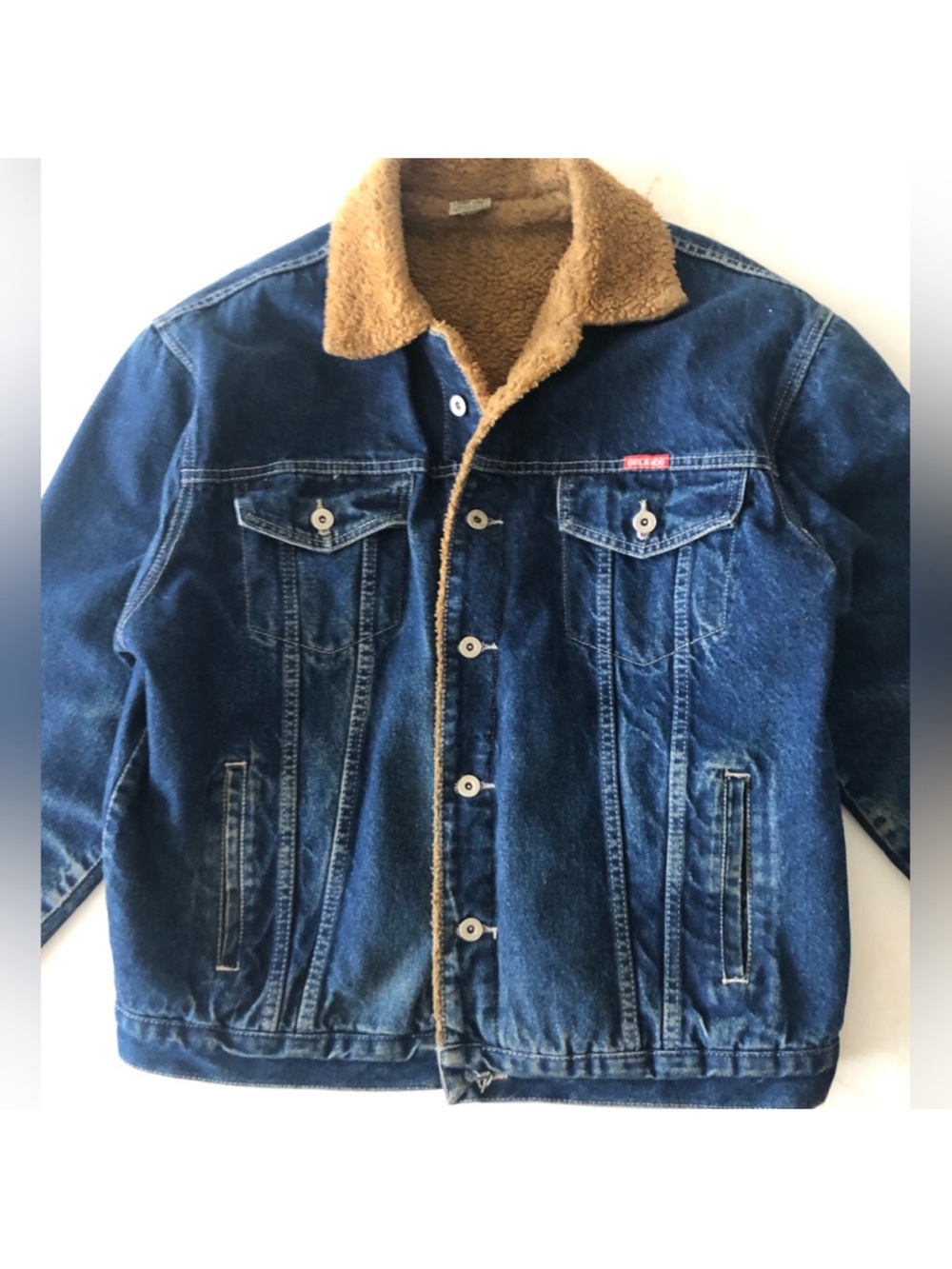 Vintage Denim Sherpa-Lined Jacket - Blue with Brown Collar